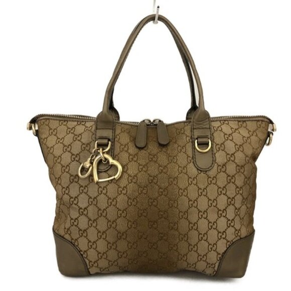Gucci Handbags - GUCCI GG Logo Canvas Leather Shoulder Tote Bag Brown/2BH2464